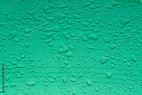 water drops on green background