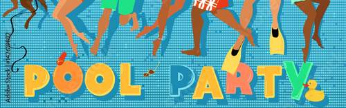 Pool party banner with legs of swimmers underwater, EPS 8 vector illustration, no transparencies 