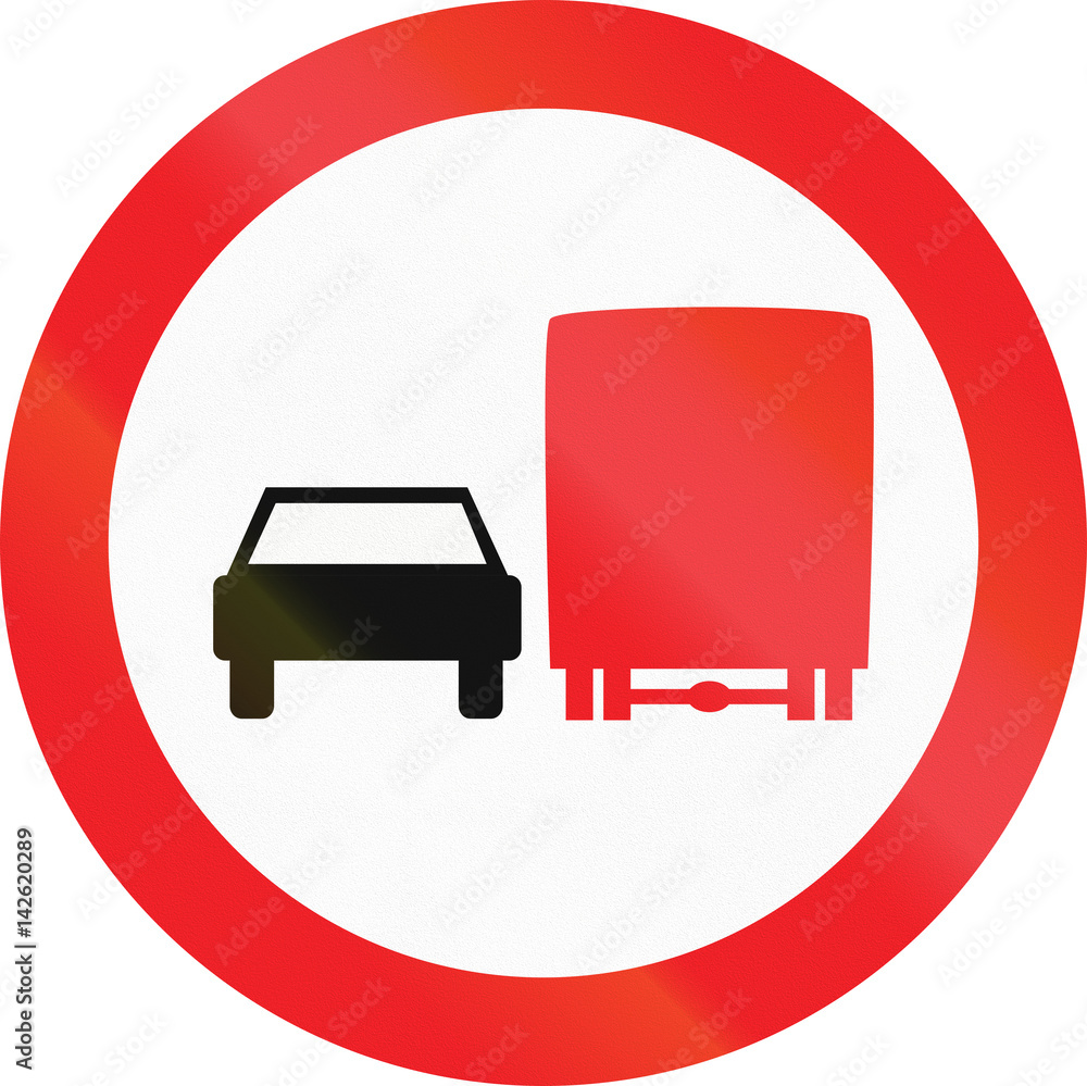 Cyprian regulatory road sign - No overtaking for trucks Cyprian regulatory road sign - No overtaking for trucks