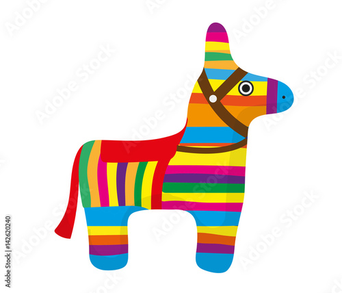 Pinata icon, flat style. Donkey colorful. Isolated on white background. Vector illustration, clip-art
