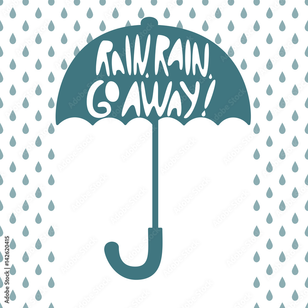 Silhouette of an open umbrella, fall drop, inscription Silhouette of an open umbrella, fall drop, inscription