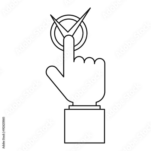Hand with voting sign icon, outline style