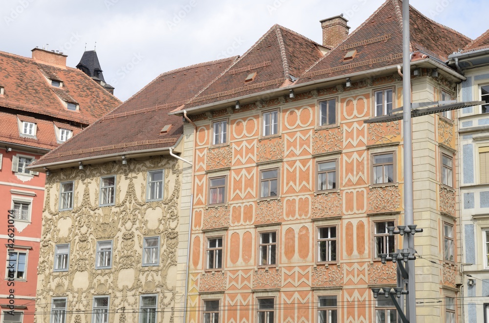 Facades of buildings in Graz, Austria