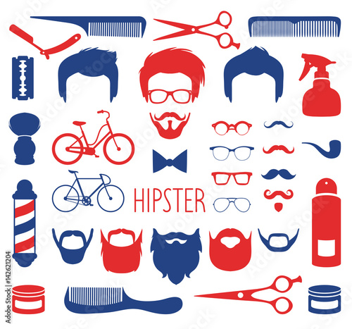 Vector set of dress up with different men hipster haircuts, glasses etc in flat style. App man faces creator.