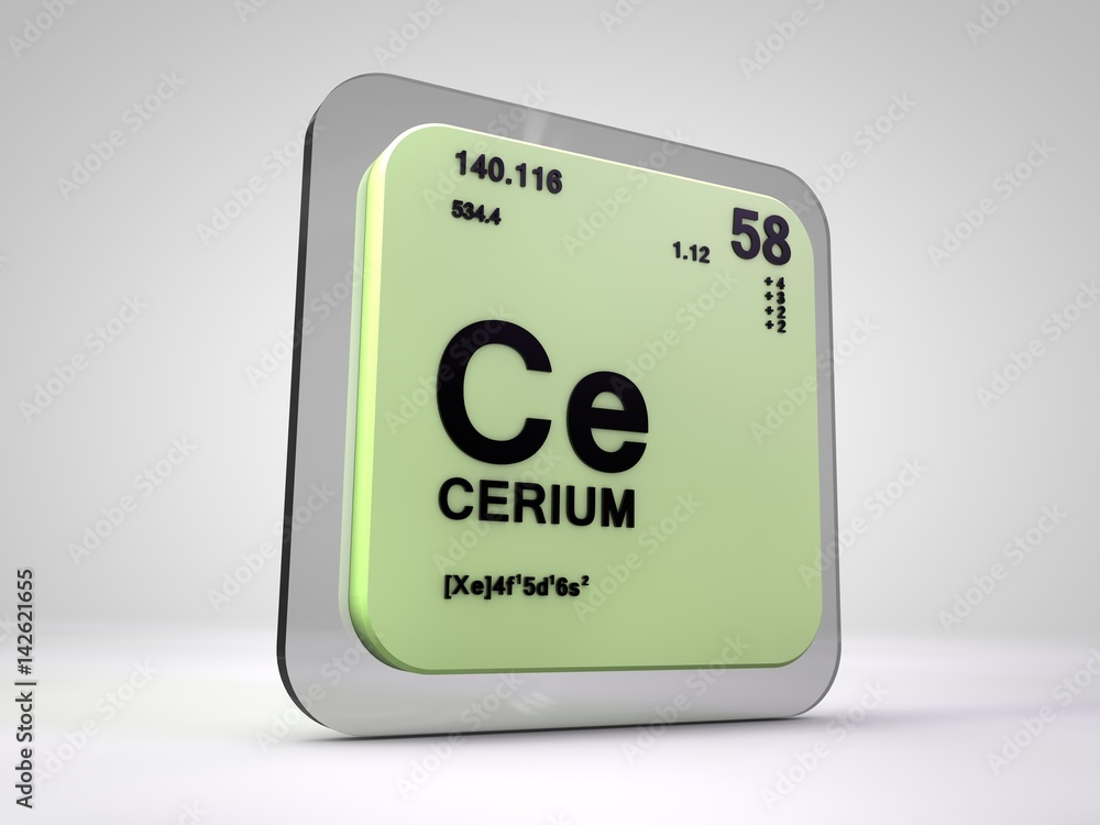 Cerium - Ce - chemical element periodic table 3d render Cerium - Ce - chemical element periodic table 3d render
