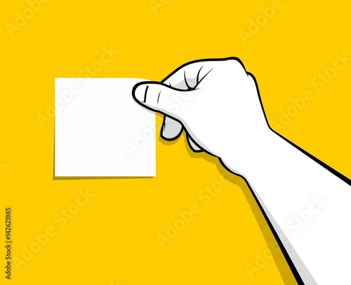 Man hand sticking post it