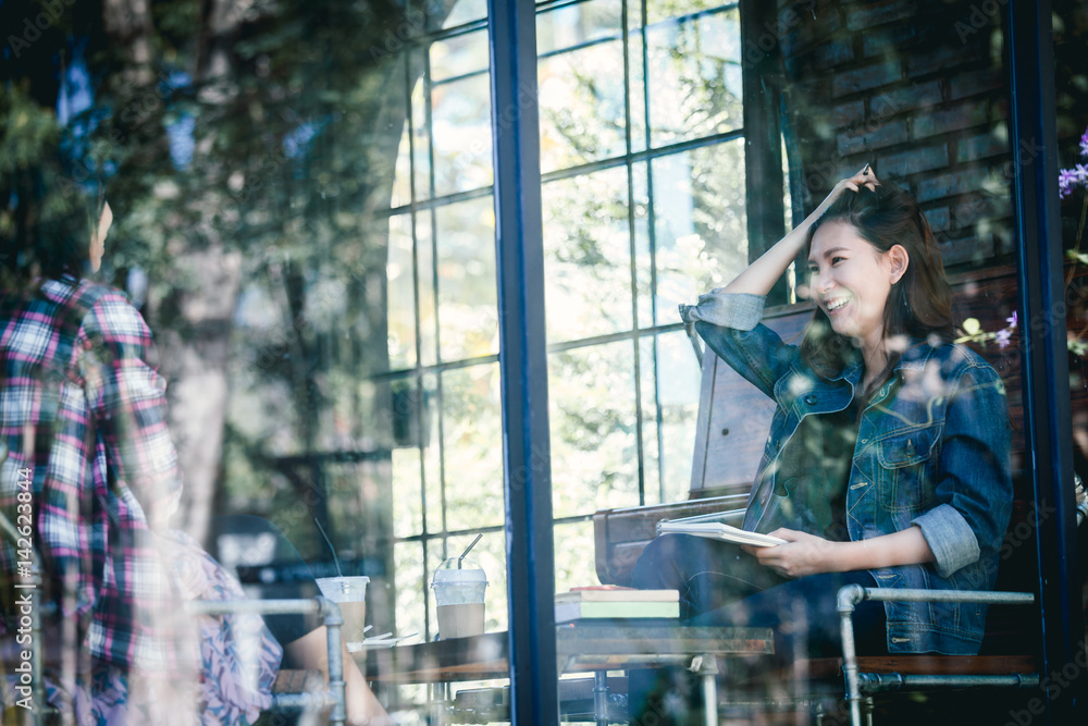 Asia teenage hipster in happy with friend in cafe. Asia teenage hipster in happy with friend in cafe.