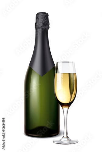 Champagne bottle with wineglass