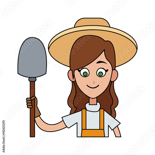 female farmer holding shovel cartoon  icon image vector illustration design 