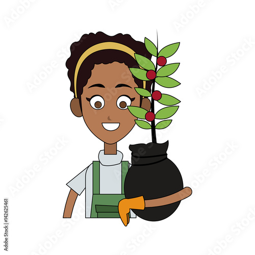 female farmer holding plant cartoon  icon image vector illustration design 