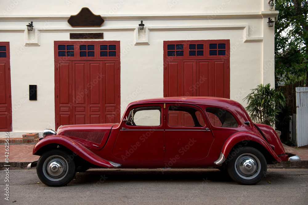Classic car retro style red color