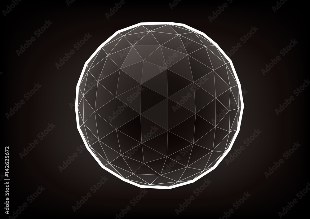 Spherical shape from triangles. Graphic element for your design on the black background