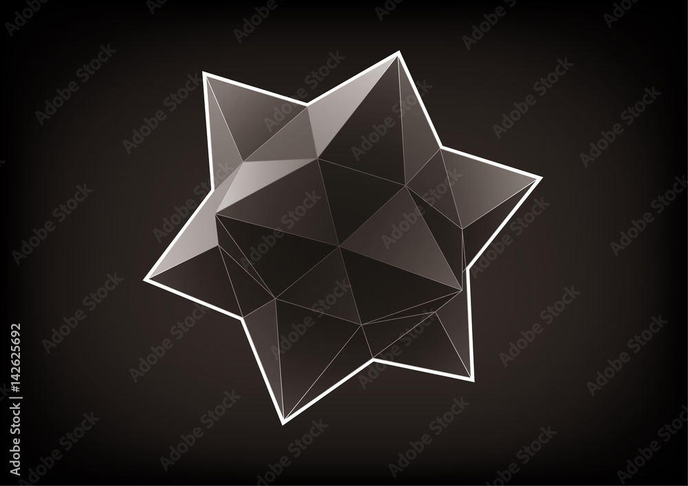 Polyhedron with triangular faces for graphic design on the black background Polyhedron with triangular faces for graphic design on the black background