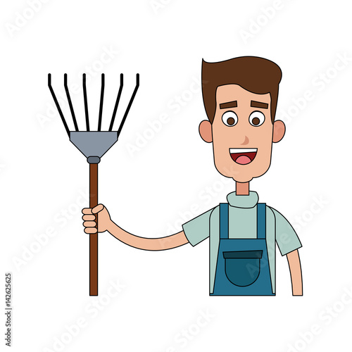 farmer with pitchfork cartoon  icon image vector illustration design 