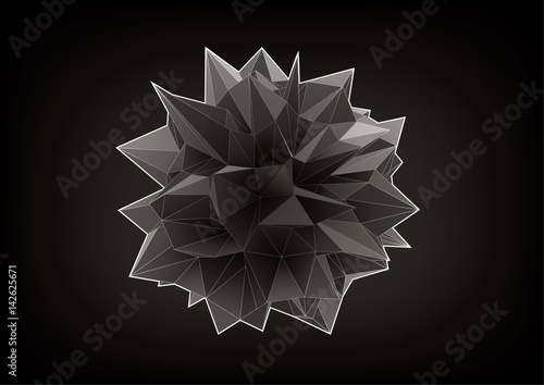 Polyhedron for graphic design on the black background.  Low-poly