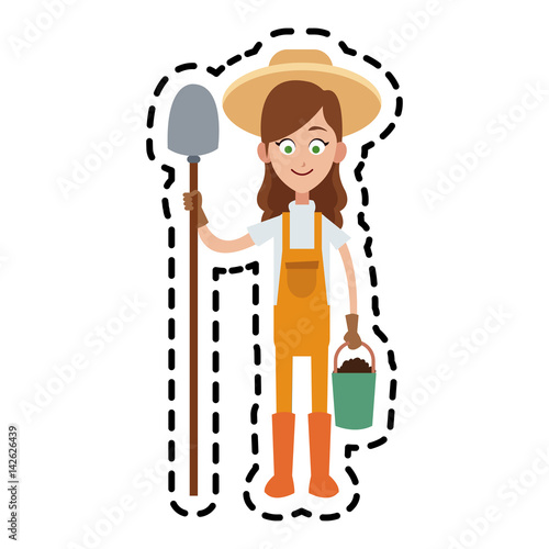 female farmer holding shovel cartoon  icon image vector illustration design 