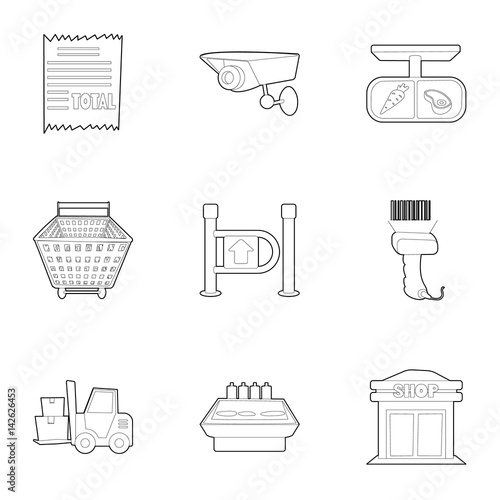 Store icons set, outline style