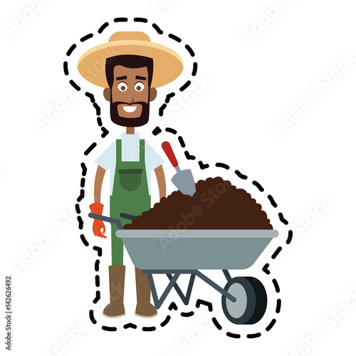 male farmer carrying dirt cartoon  icon image vector illustration design 