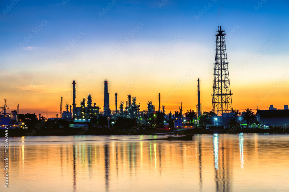 Low light scenery of Oil refinery at sunrise view