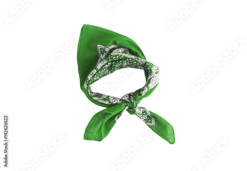 A green bandana with a pattern, isolated