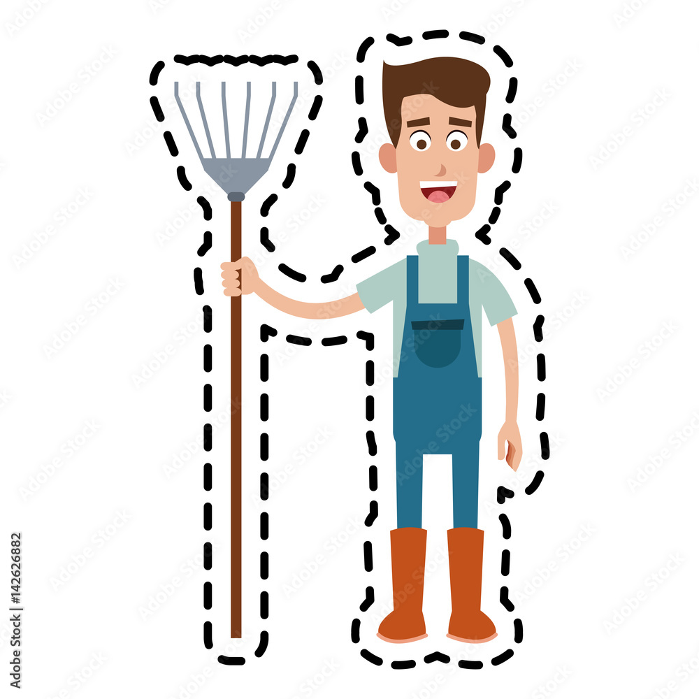 farmer with pitchfork cartoon  icon image vector illustration design 