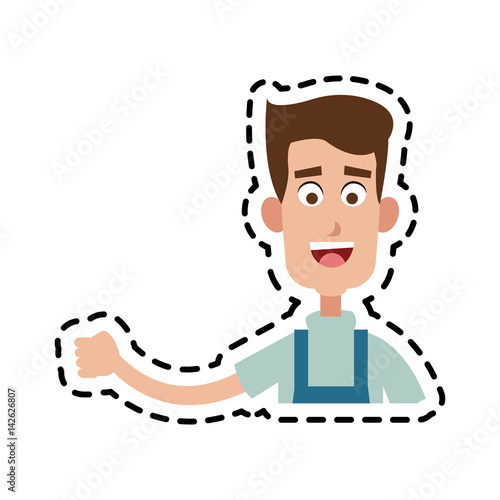 young handsome man wearing overall icon image vector illustration design 