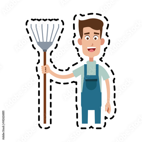 farmer with pitchfork cartoon  icon image vector illustration design 