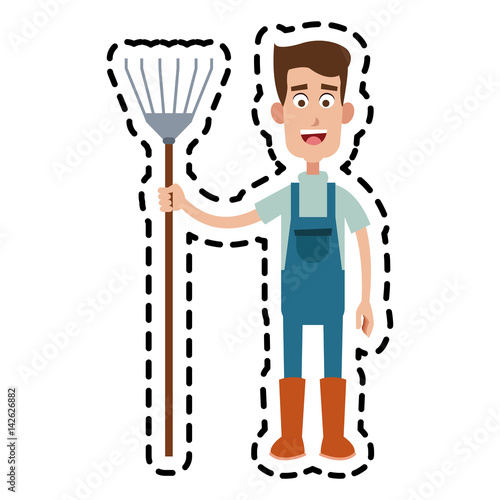 farmer with pitchfork cartoon  icon image vector illustration design 