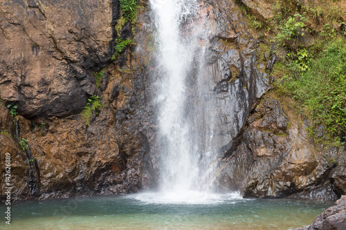 close up vertical waterfall in green forest