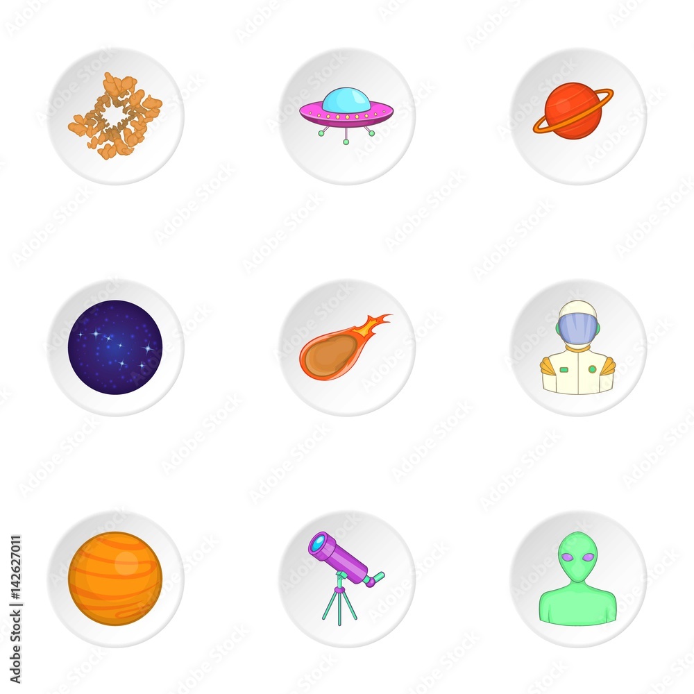 Universe icons set, cartoon style Universe icons set, cartoon style