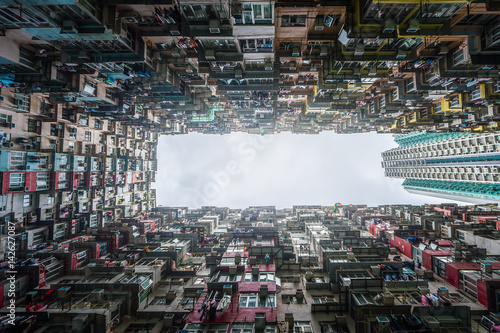 Crowded apartment view from bottom in Hong Kong