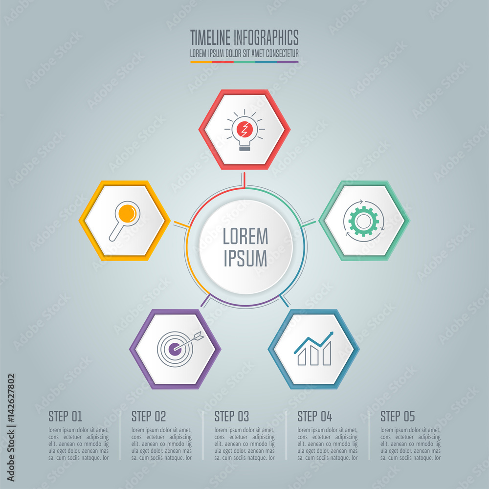 Timeline infographic concept with 5 options. Timeline infographic concept with 5 options.