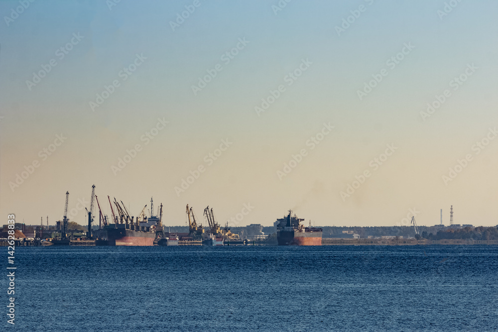 Cargo ship in the port of Riga, Europe