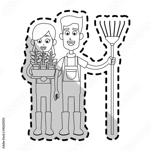 happy farmer man and woman icon image vector illustration design 