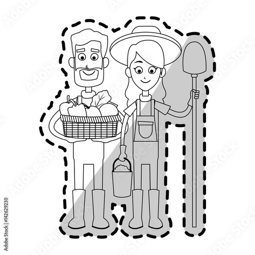 happy farmer man and woman icon image vector illustration design 