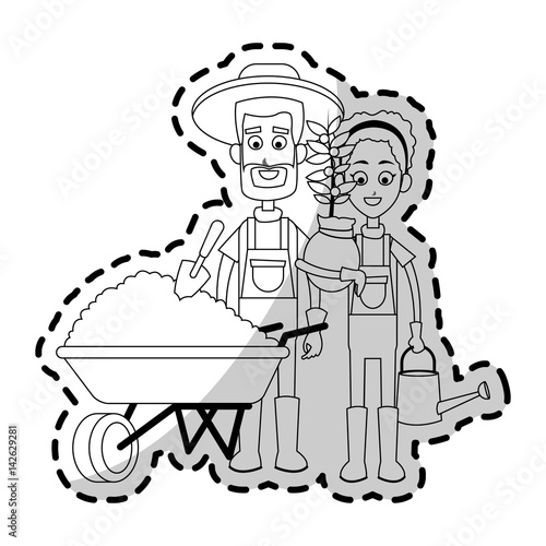 happy farmer man and woman icon image vector illustration design 