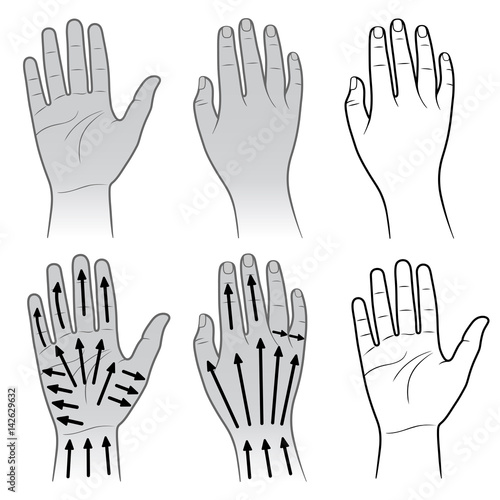 Woman, man hands with massaging lines