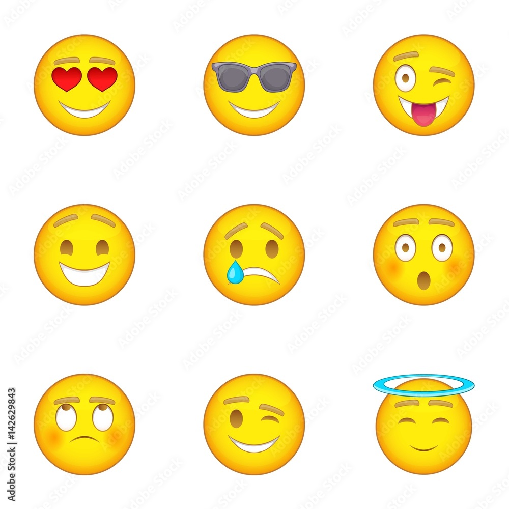 Fototapeta premium Emotional funny face icons set, cartoon style