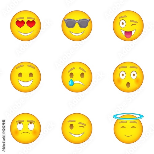 Emotional funny face icons set, cartoon style