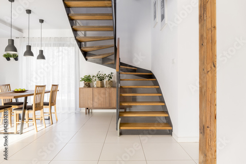 White apartment with staircase photo
