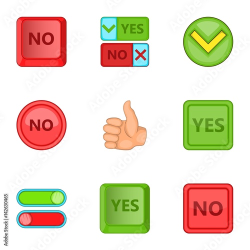 Yes and no sign icons set, cartoon style