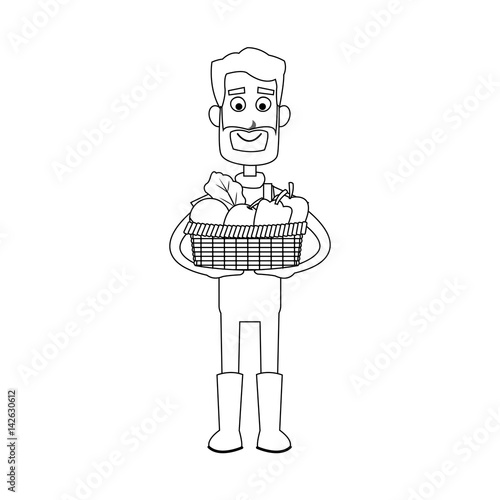 happy male farmer holding basket icon image vector illustration design 