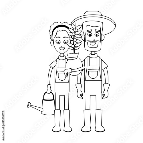 happy farmer man and woman icon image vector illustration design 
