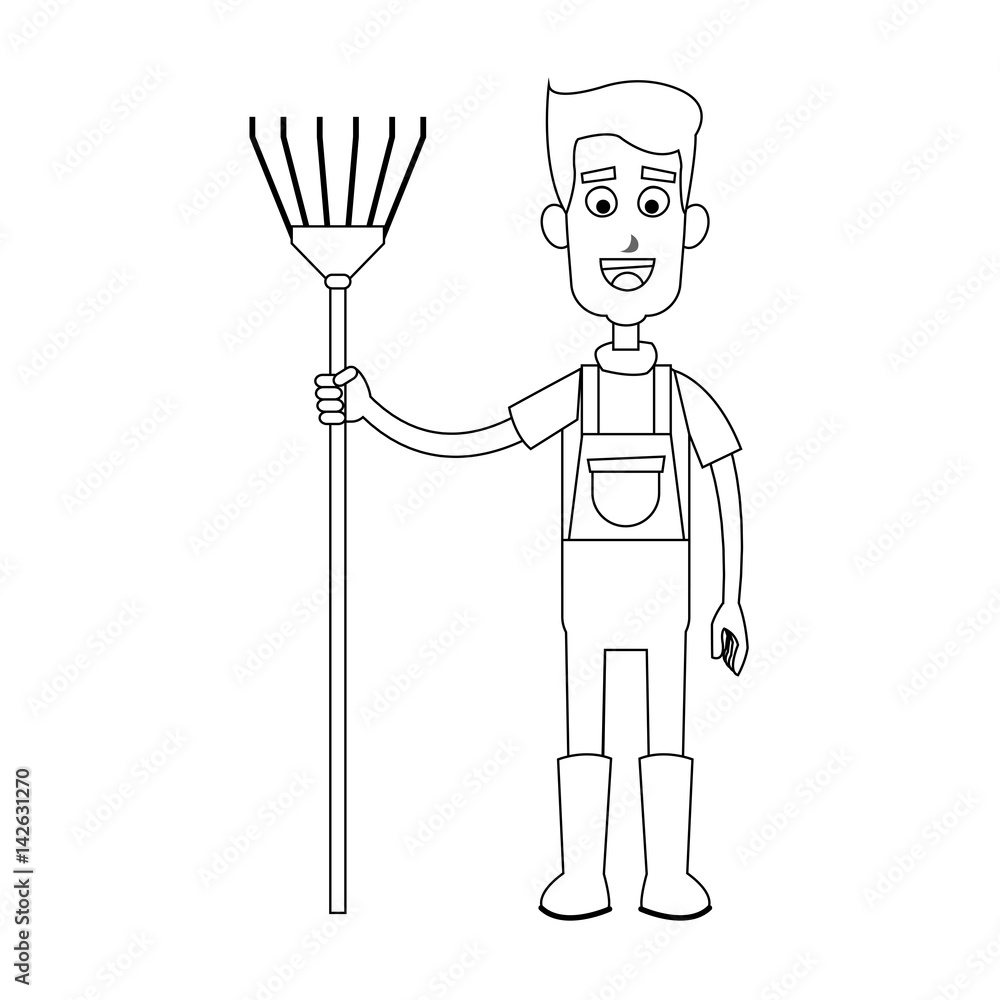 happy male farmer holding rake icon image vector illustration design happy male farmer holding rake icon image vector illustration design