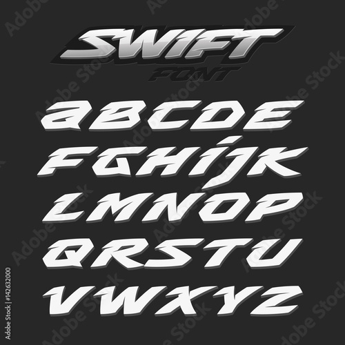 Swift fast strong futuristic alphabet lettering. Vector font. Latin letters.
