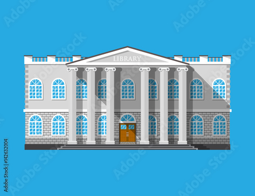 Library building. Book house isolated on blue. photo