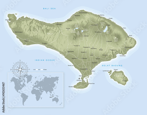 Canvas Print Karte von Bali, Indonesien (modifizierbar)