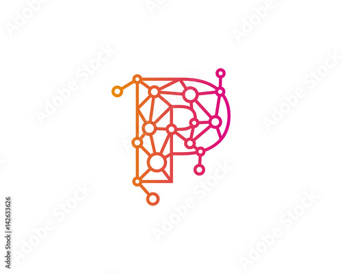 Letter P Connected Circle Network Icon Logo Design Element