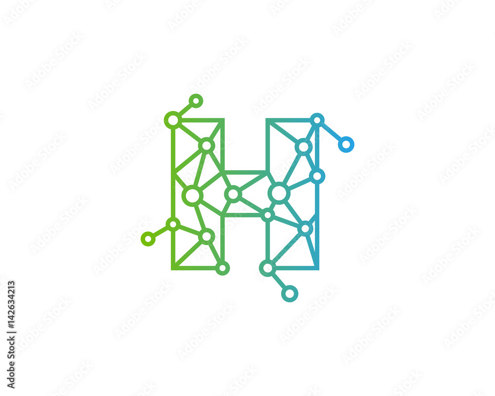 Letter H Connected Circle Network Icon Logo Design Element