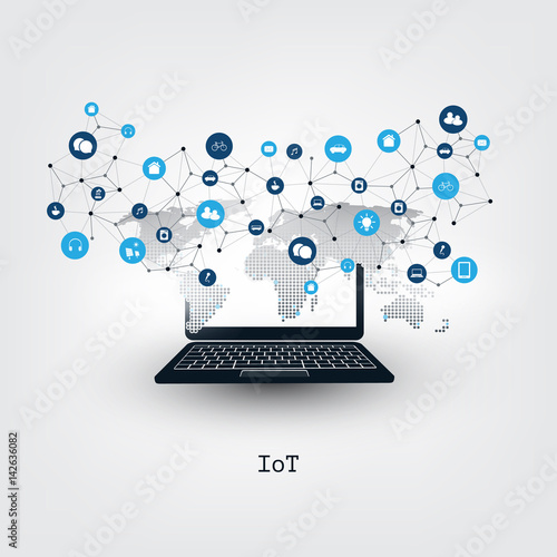 Internet of Things, Cloud Computing Design Concept with Icons - Digital Network Connections, Technology Background